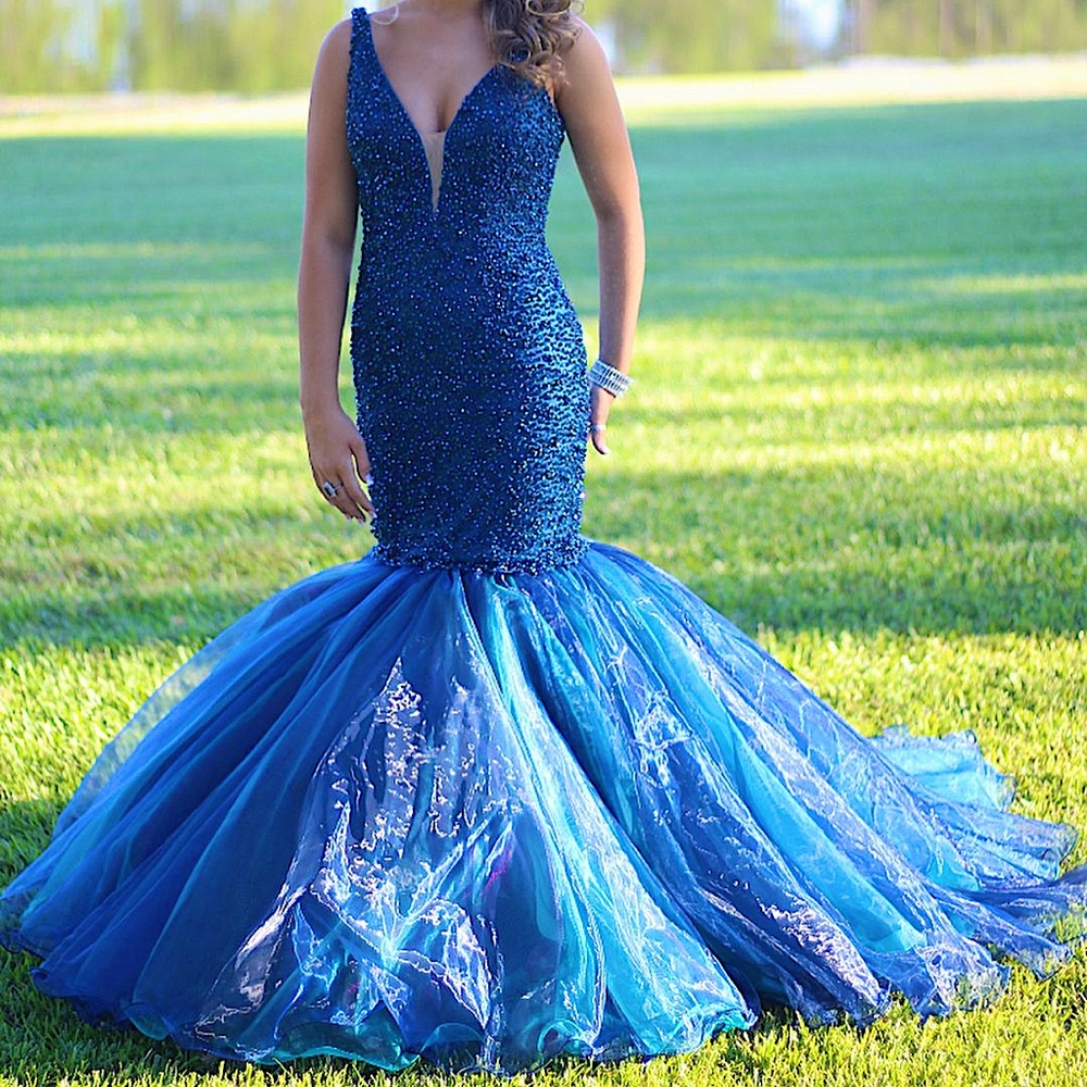 Sherri Hill Style No. 50848 Blue Sequin Tulle Formal Pageant Prom Dress Size 0